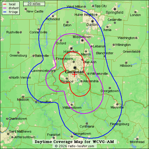 Daytime Coverage Map for WCVG-AM